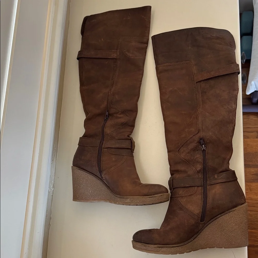 ALDO Brown Wedge Knee-High Boots